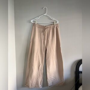 Neutral Beige Drawstring Wide-Leg Lounge Pants